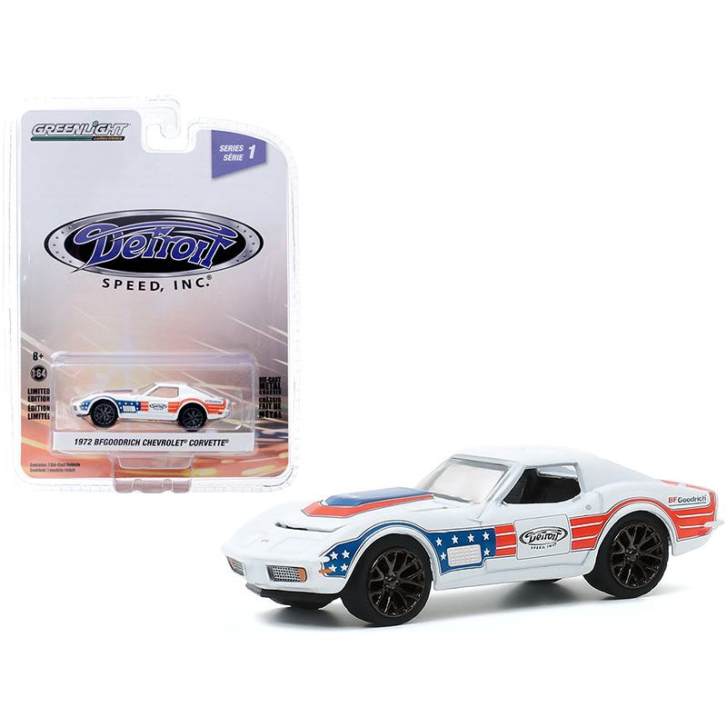 1972 Chevrolet Corvette "BFGoodrich" White with Red and Blue Stripes "Detroit Speed Inc." Series 1 1/64 Diecast Model Car by Greenlight - Greenlight - ModelCars.com
