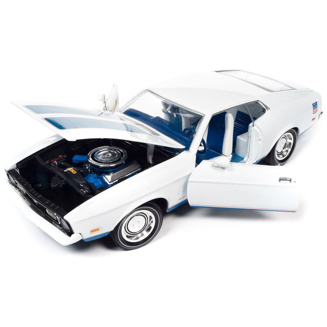 1972 Ford Mustang Sprint White with Blue Stripes "Class of 1972" "American Muscle" Series 1/18 Diecast Model Car by Auto World - Autoworld - ModelCars.com