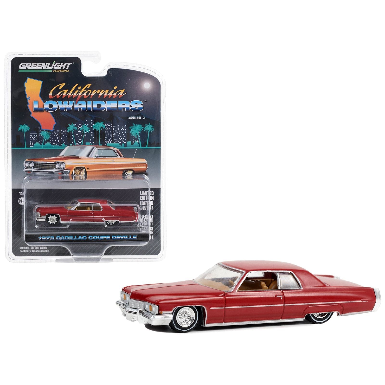 1973 Cadillac Coupe deVille Lowrider Custom Maroon "California Lowriders" Series 3 1/64 Diecast Model Car by Greenlight - Greenlight - ModelCars.com