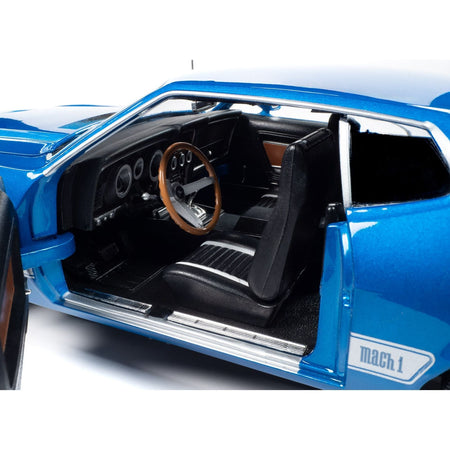1973 Ford Mustang Mach 1 3K Blue Glow Metallic with Silver Stripes "Class of 1973" "American Muscle" Series 1/18 Diecast Model Car by Auto World-Autoworld-ModelCars.com