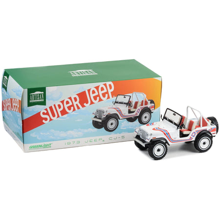 1973 Jeep CJ - 5 "Super Jeep" White with Red and Blue Graphics "Artisan Collection" Series 1/18 Diecast Model Car by Greenlight - Greenlight - ModelCars.com