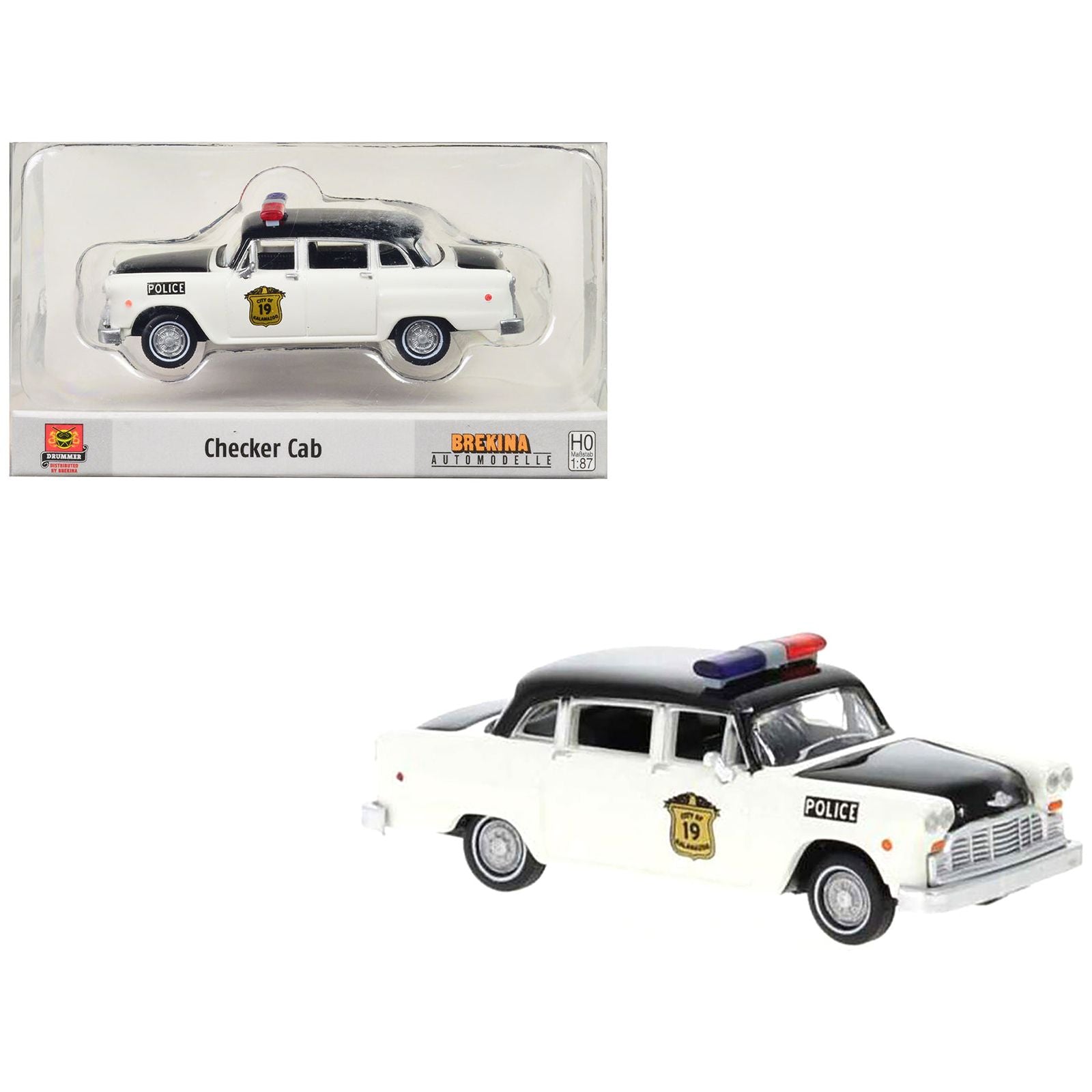1974 Checker Cab Police White and Black "Kalamazoo Police" 1/87 (HO) Scale Model Car by Brekina - Brekina - ModelCars.com