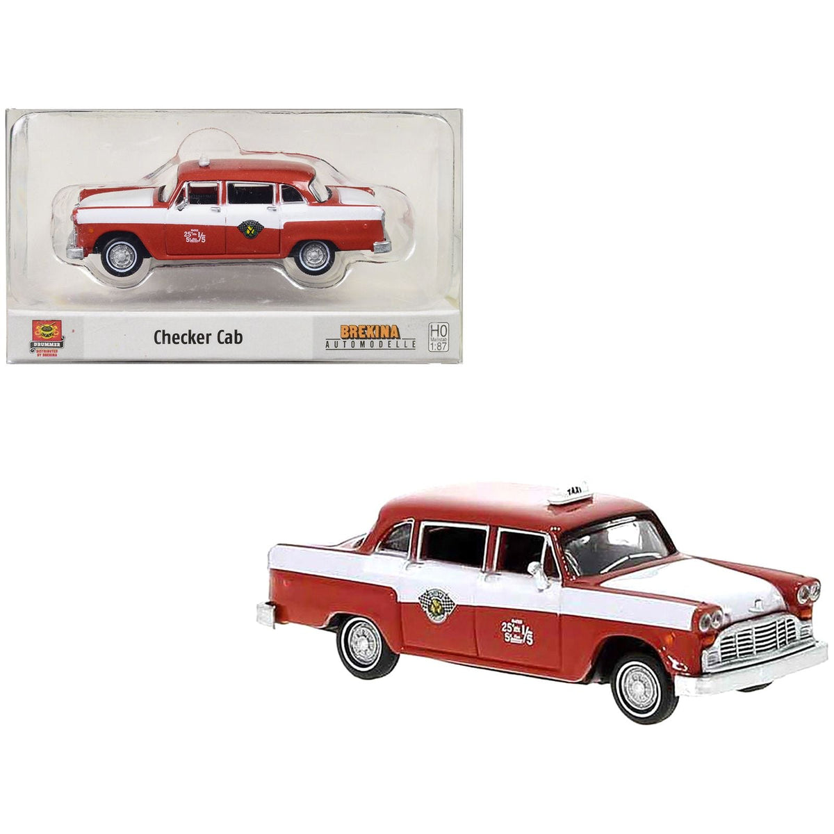 1974 Checker Cab Red and White "Kalamazoo" 1/87 (HO) Scale Model Car by Brekina - Brekina - ModelCars.com