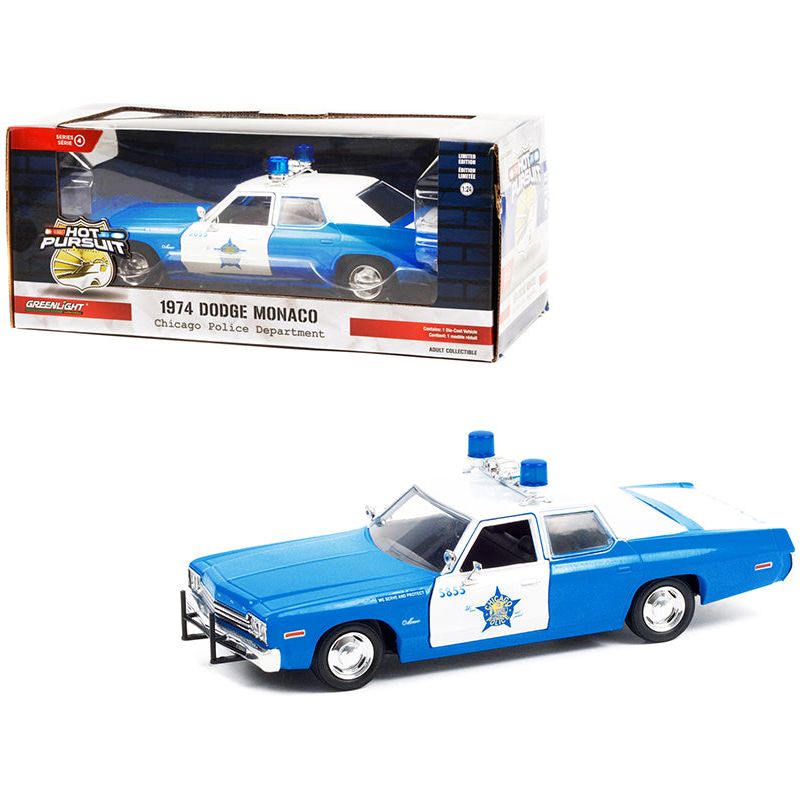 1974 Dodge Monaco Blue and White CPD "Chicago Police Department" (Illinois) "Hot Pursuit" Series 1/24 Diecast Model Car by Greenlight - Greenlight - ModelCars.com