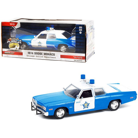1974 Dodge Monaco Blue and White CPD "Chicago Police Department" (Illinois) "Hot Pursuit" Series 1/24 Diecast Model Car by Greenlight - Greenlight - ModelCars.com