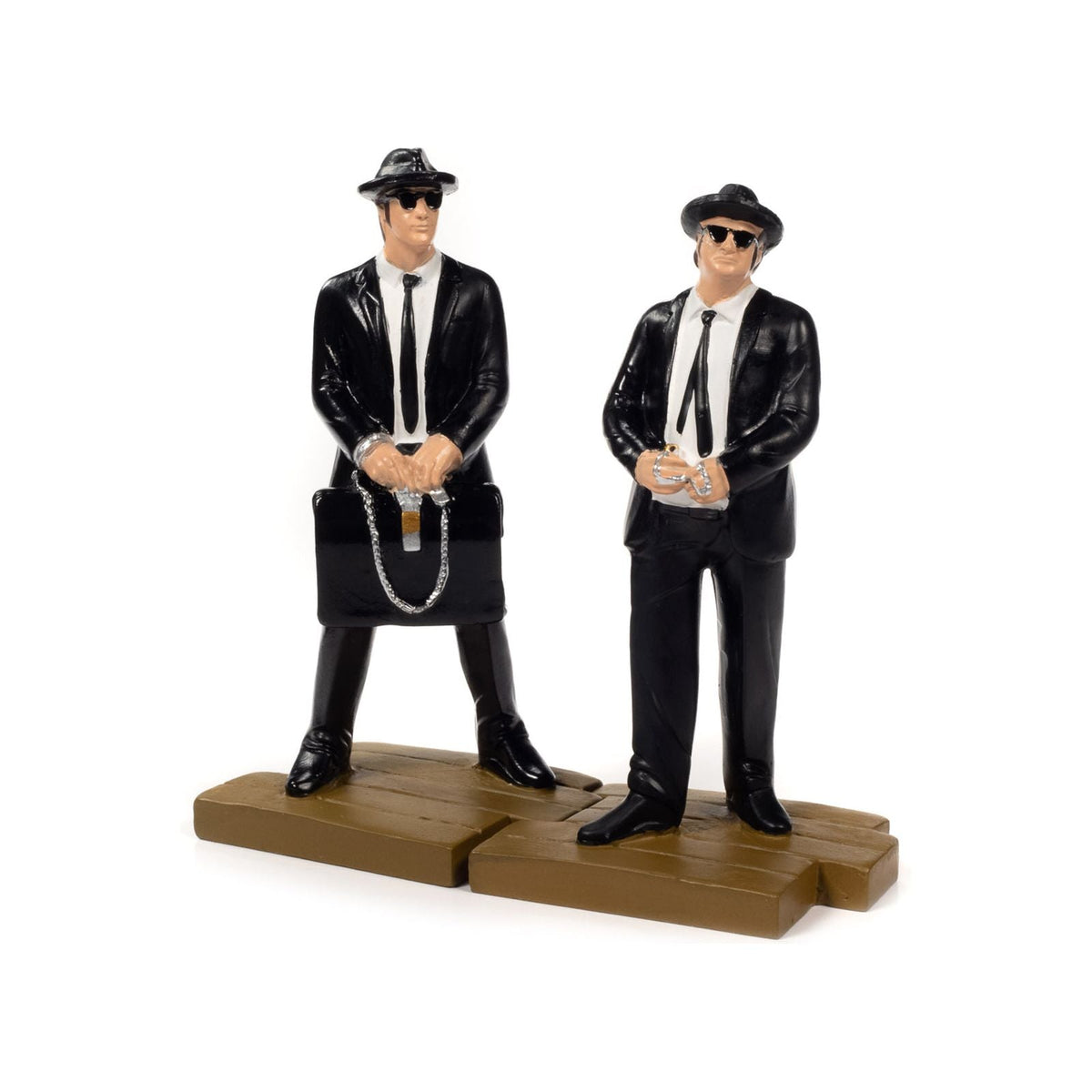 1974 Dodge Monaco "Bluesmobile" with Loud Speaker Black and White (Dirty) with Jake and Elwood Blues Figures "The Blues Brothers" (1980) Movie 1/18 Diecast Model Car by Auto World-Autoworld-ModelCars.com