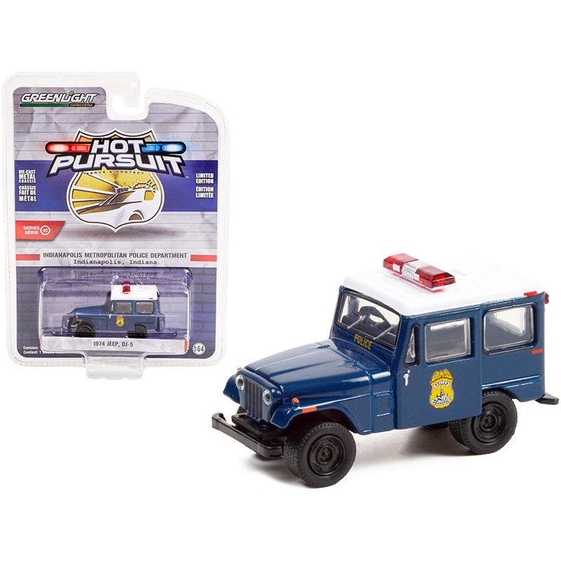 1974 Jeep DJ - 5 Dark Blue with White Top "Indianapolis Metropolitan Police Department" (Indiana) "Hot Pursuit" Series 40 1/64 Diecast Model Car by Greenlight - Greenlight - ModelCars.com