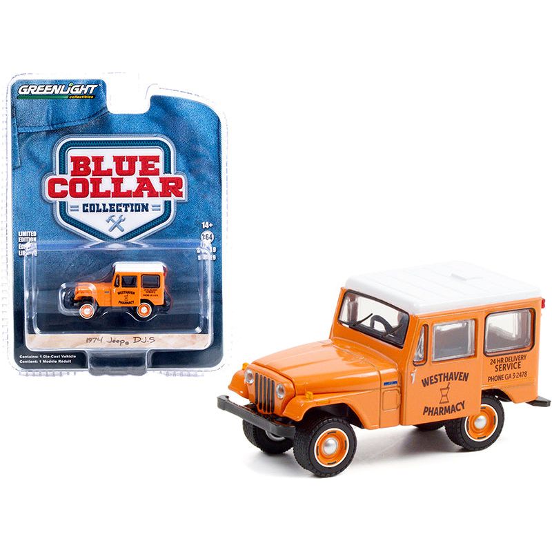 1974 Jeep DJ - 5 "Westhaven Pharmacy" Orange with White Top "Blue Collar Collection" Series 9 1/64 Diecast Model Car by Greenlight - Greenlight - ModelCars.com