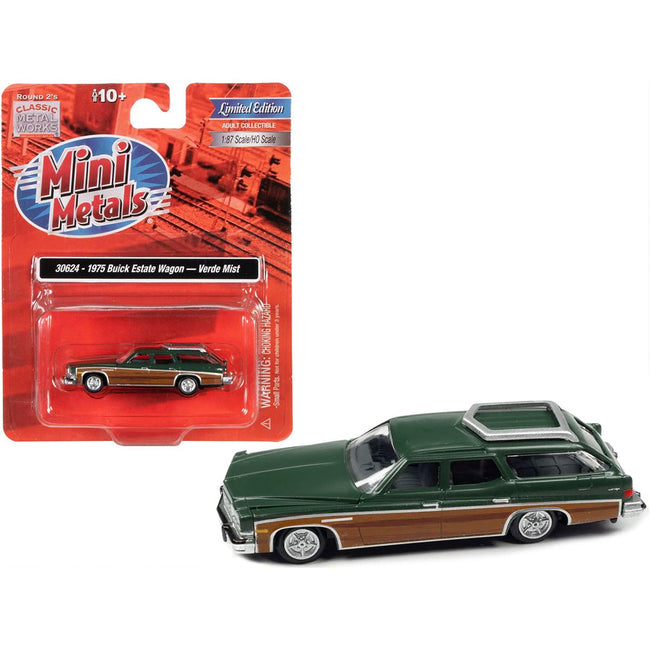 1975 Buick Estate Wagon Verde Mist Green with Woodgrain Sides 1/87 (HO) Scale Model Car by Classic Metal Works - Classic Metal Works - ModelCars.com