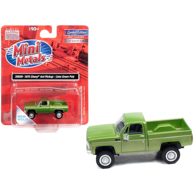1975 Chevrolet 4x4 Pickup Truck Lime Green Metallic 1/87 (HO) Scale Model Car by Classic Metal Works - Classic Metal Works - ModelCars.com