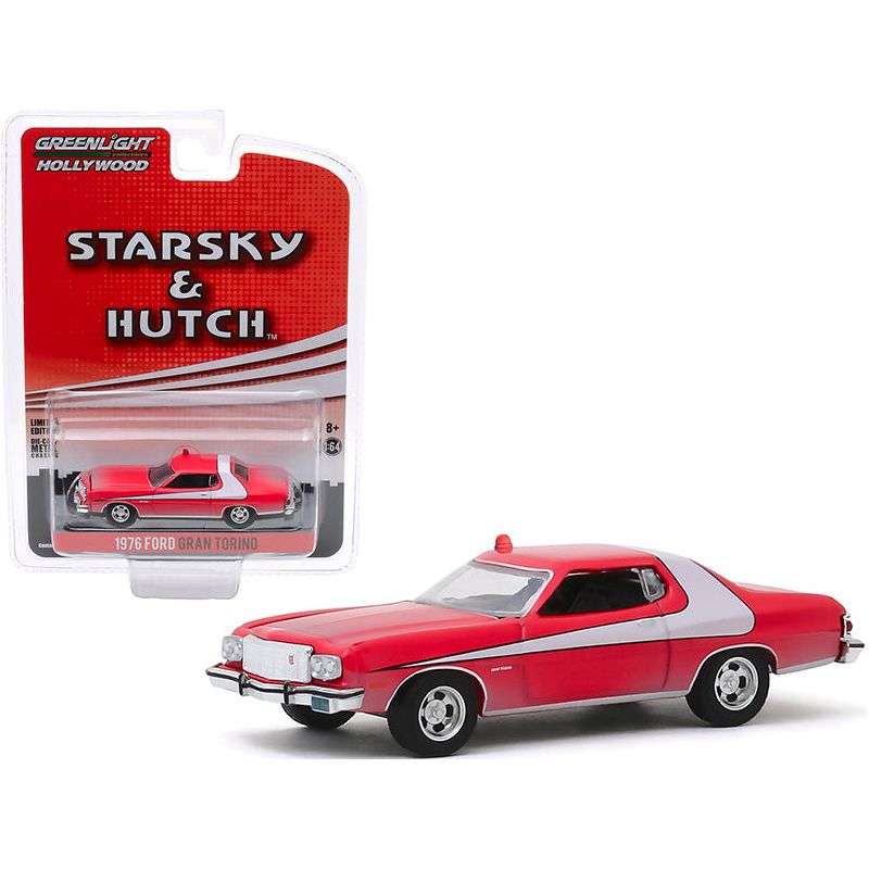 1976 Ford Gran Torino Red with White Stripe (Dirty Version) "Starsky and Hutch" (1975 - 1979) TV Series "Hollywood Special Edition" 1/64 Diecast Model Car by Greenlight - Greenlight - ModelCars.com