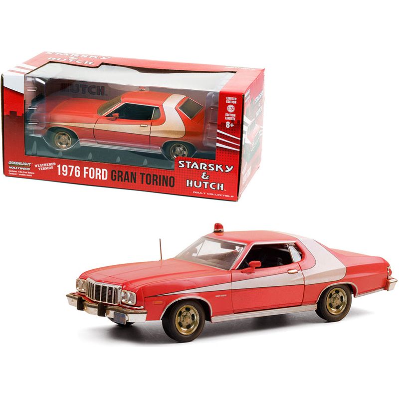 1976 Ford Gran Torino Red with White Stripe (Weathered Version) "Starsky and Hutch" (1975 - 1979) TV Series 1/24 Diecast Model Car by Greenlight - Greenlight - ModelCars.com