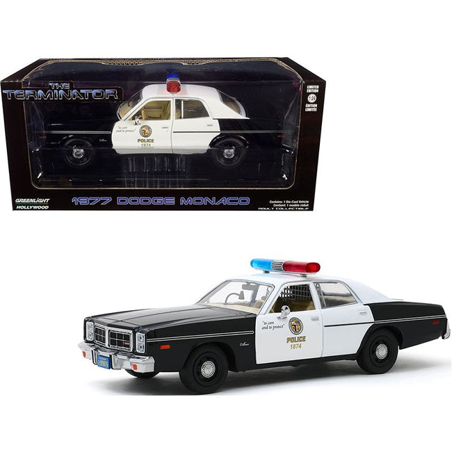 1977 Dodge Monaco "Metropolitan Police" Black and White "The Terminator" (1984) Movie 1/24 Diecast Model Car by Greenlight - Greenlight - ModelCars.com