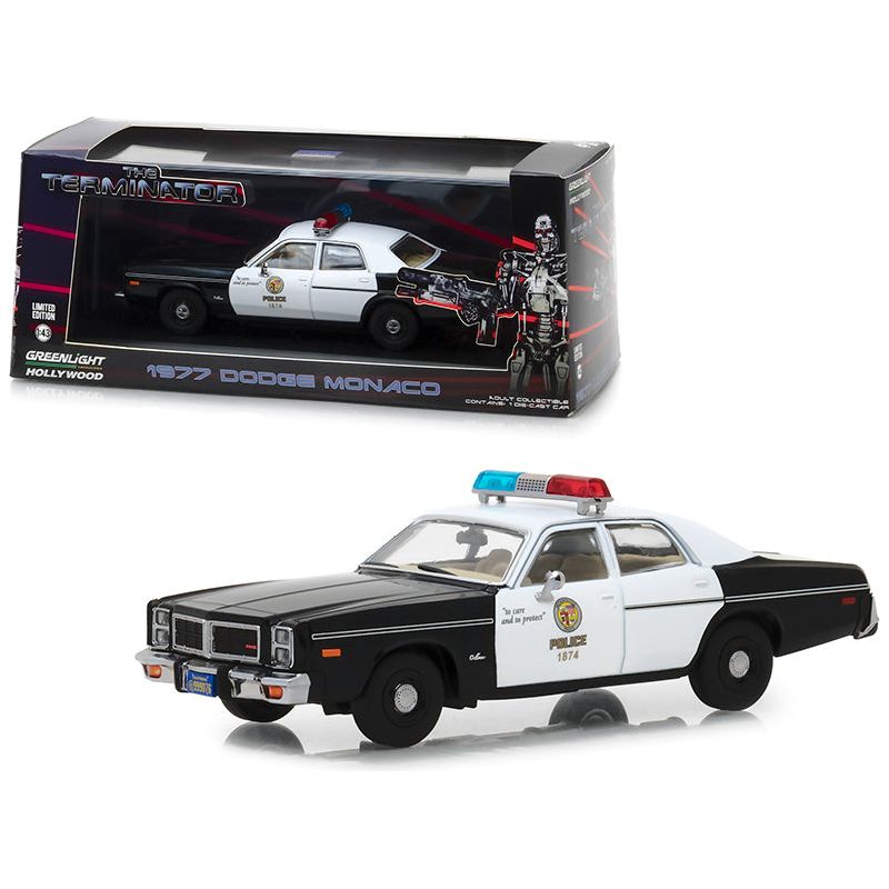 1977 Dodge Monaco Metropolitan Police Black and White "The Terminator" (1984) Movie 1/43 Diecast Model Car by Greenlight - Greenlight - ModelCars.com