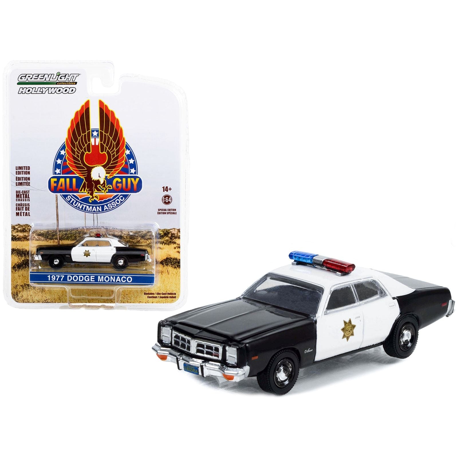 1977 Dodge Monaco Police Black and White "County Sheriff's Department" "Fall Guy Stuntman Association" Hollywood Special Edition 1/64 Diecast Model Car by Greenlight - Greenlight - ModelCars.com