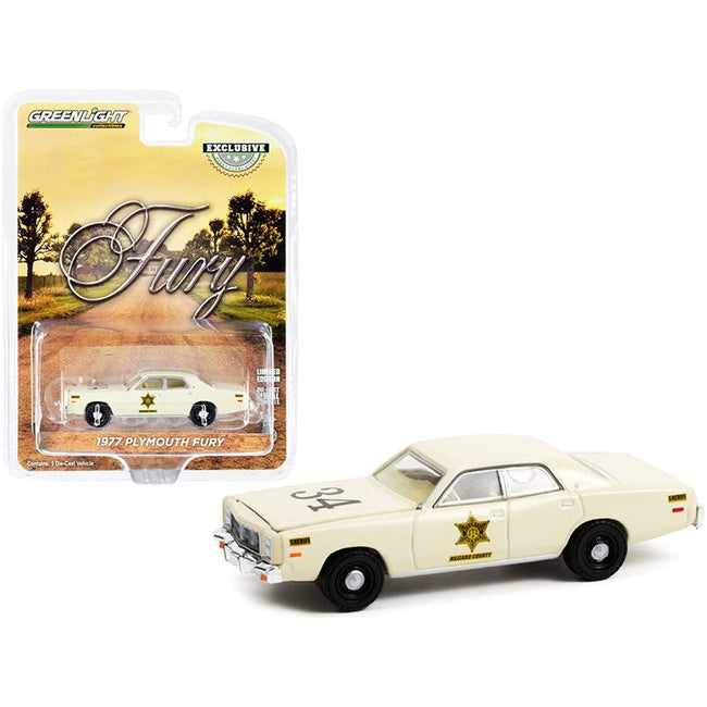 1977 Plymouth Fury Cream 34 Riverton Sheriff "Hazzard County" "Hobby Exclusive" 1/64 Diecast Model Car by Greenlight - Greenlight - ModelCars.com