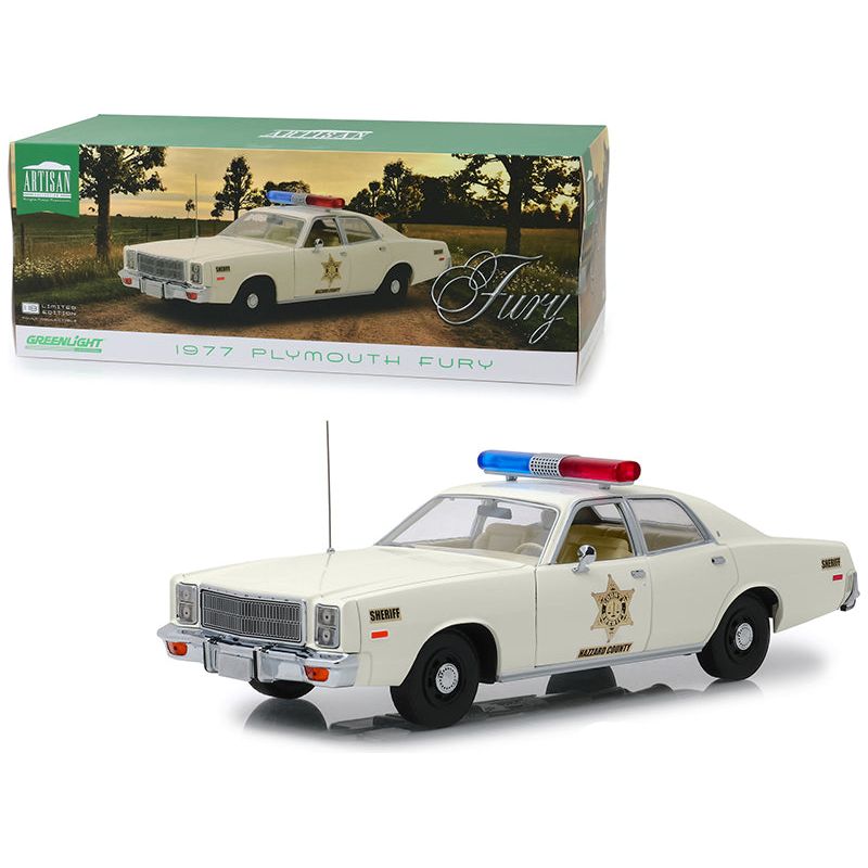 1977 Plymouth Fury "Hazzard County Sheriff" Cream 1/18 Diecast Model Car by Greenlight - Greenlight - ModelCars.com