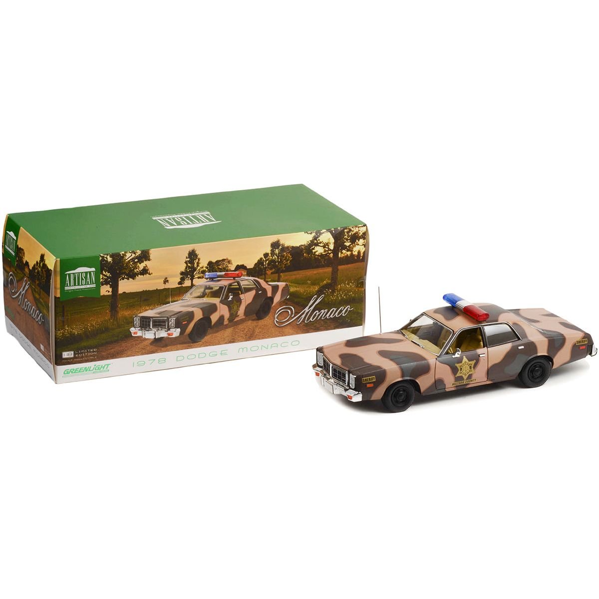 1978 Dodge Monaco Brown Camouflage "Hazzard County Sheriff" 1/18 Diecast Model Car by Greenlight - Greenlight - ModelCars.com