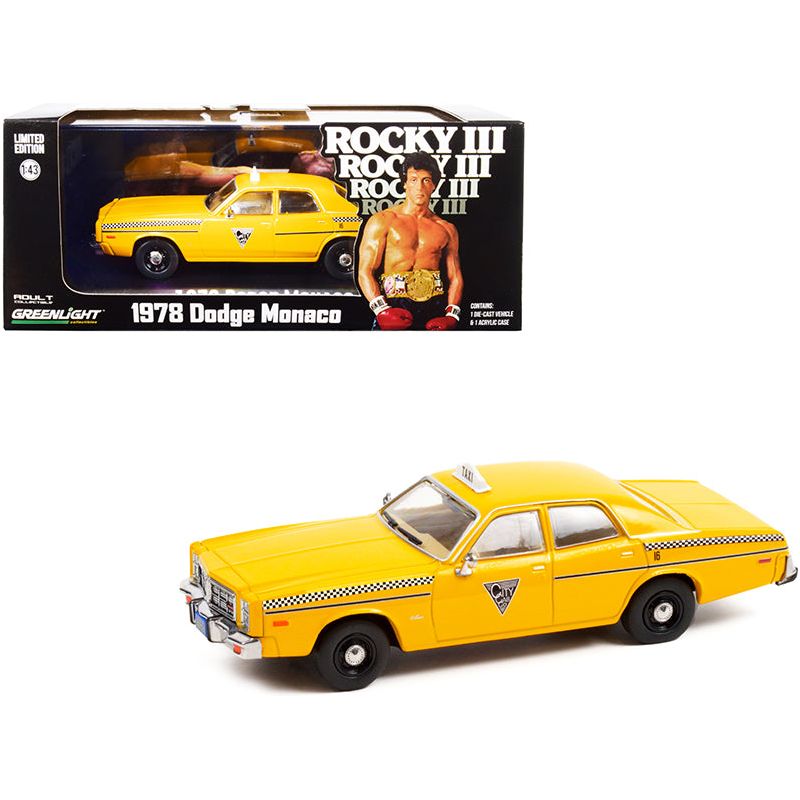 1978 Dodge Monaco Taxi "City Cab Co." Yellow "Rocky III" (1982) Movie 1/43 Diecast Model Car by Greenlight - Greenlight - ModelCars.com