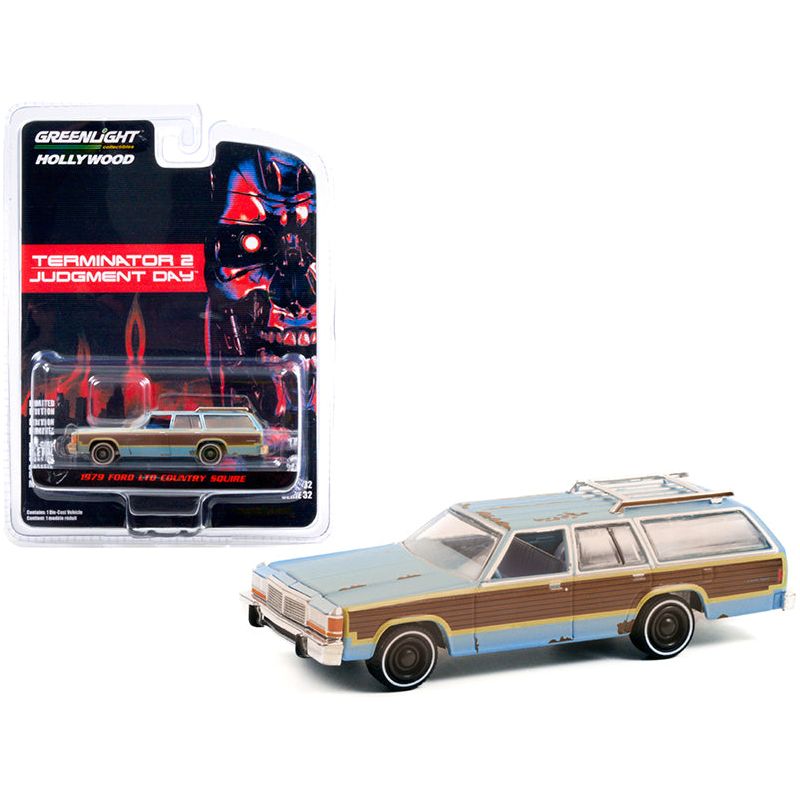 1979 Ford LTD Country Squire Light Blue with Woodgrain Sides (Weathered) "Terminator 2: Judgment Day" (1991) Movie "Hollywood Series" Release 32 1/64 Diecast Model Car by Greenlight - Greenlight - ModelCars.com