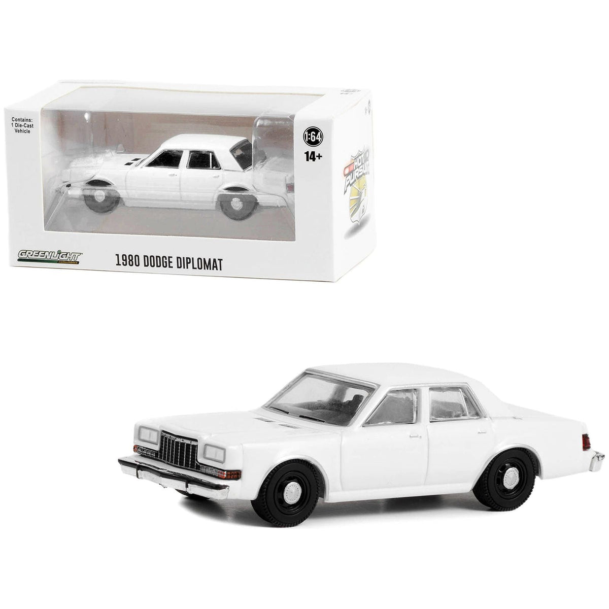 1980 - 1989 Dodge Diplomat Police Unmarked White "Hot Pursuit" "Hobby Exclusive" Series 1/64 Diecast Model Car by Greenlight - Greenlight - ModelCars.com
