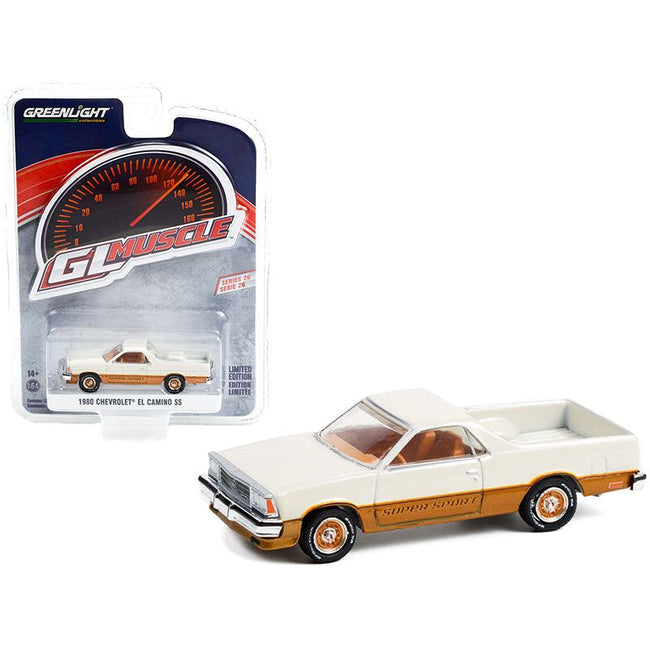 1980 Chevrolet El Camino SS Super Sport White and Gold "Greenlight Muscle" Series 26 1/64 Diecast Model Car by Greenlight - Greenlight - ModelCars.com