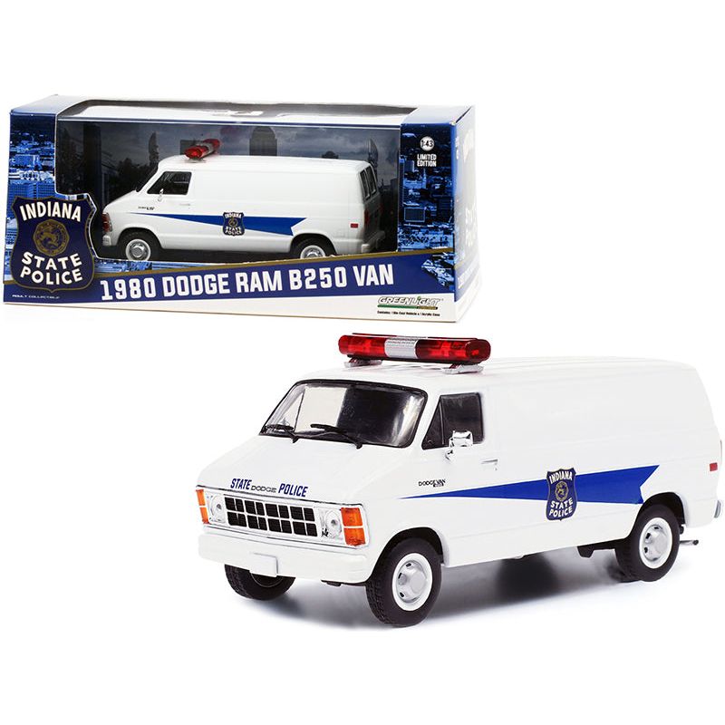 1980 Dodge Ram B250 Van White "Indiana State Police" 1/43 Diecast Model by Greenlight - Greenlight - ModelCars.com