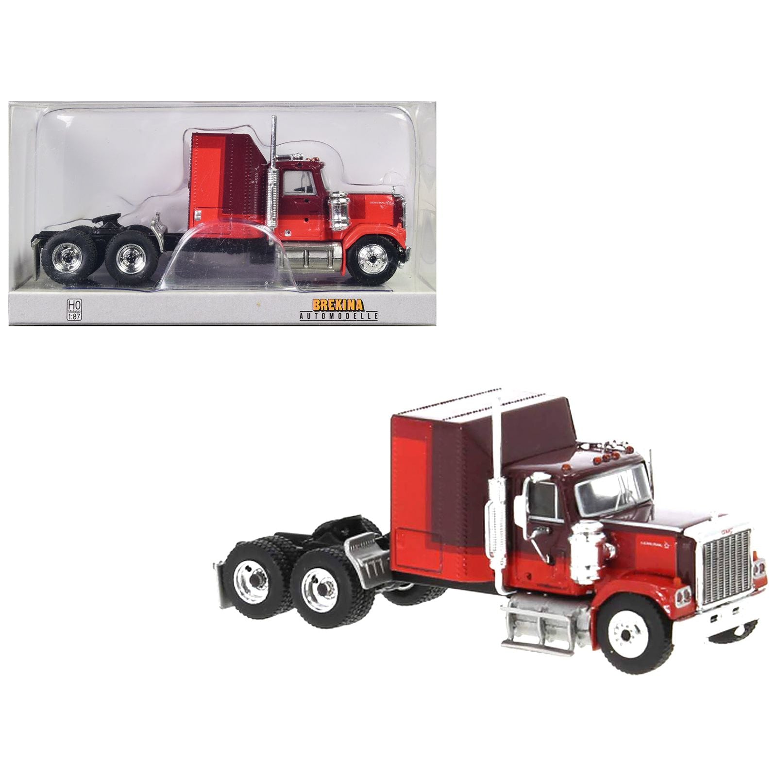 1980 GMC General Truck Tractor Dark Red and Light Red 1/87 (HO) Scale Model Car by Brekina - Brekina - ModelCars.com