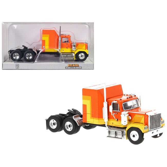 1980 GMC General Truck Tractor Orange and Yellow 1/87 (HO) Scale Model Car by Brekina - Brekina - ModelCars.com