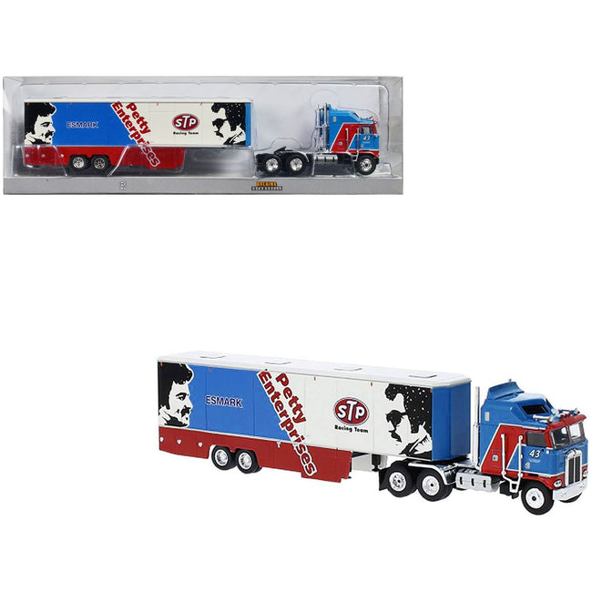 1980 Kenworth K - 100 COE Aerodyne Transporter Blue and Red "STP Racing Team - Petty Enterprises" 1/87 (HO) Scale Model Car by Brekina - Brekina - ModelCars.com