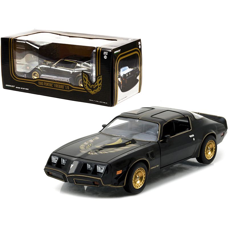 1980 Pontiac Firebird Trans Am T/A Turbo 4.9L Starlite Black with Golden Eagle Hood and Stripes 1/24 Diecast Model Car by Greenlight - Greenlight - ModelCars.com