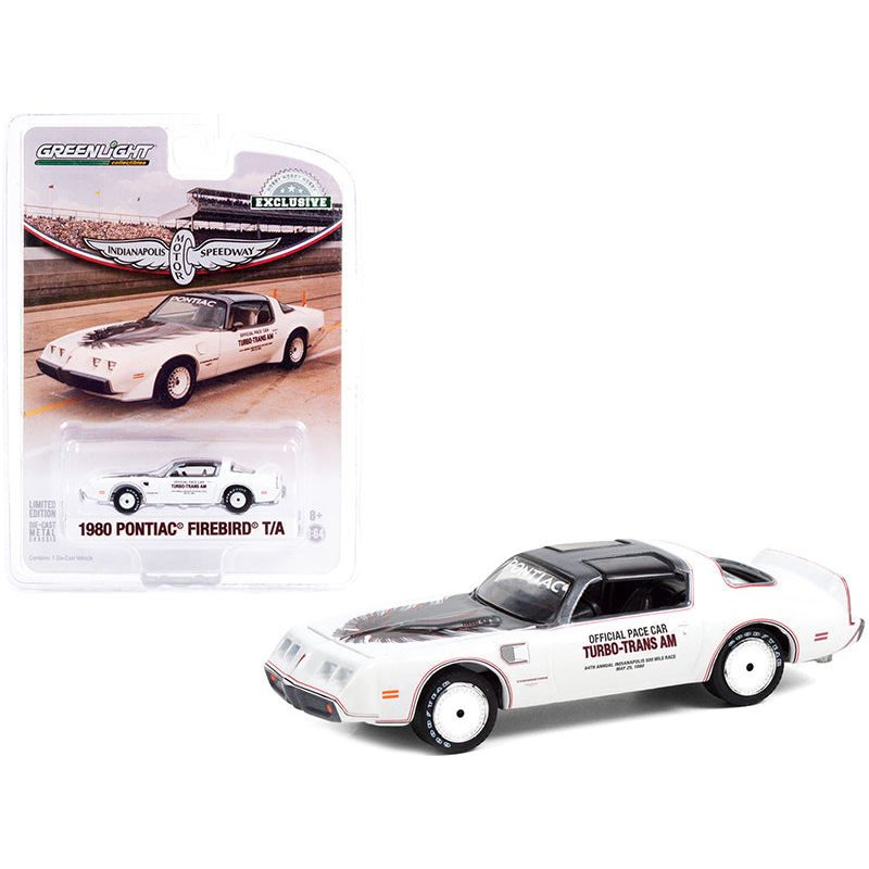1980 Pontiac Firebird Trans Am T/A White with Black Top Official Pace Car "64th Annual Indianapolis 500 Mile Race" "Hobby Exclusive" 1/64 Diecast Model Car by Greenlight-Greenlight-ModelCars.com