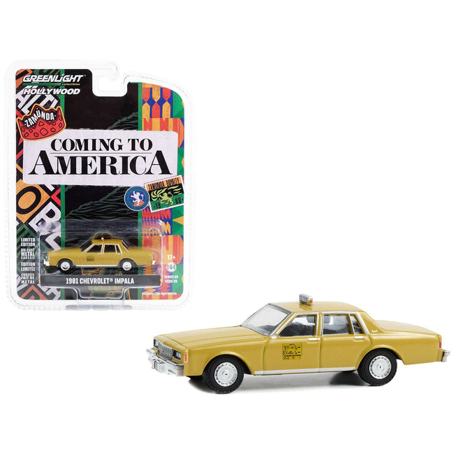 1981 Chevrolet Impala Taxi Yellow "Coming to America" (1988) Movie "Hollywood Series" Release 39 1/64 Diecast Model Car by Greenlight - Greenlight - ModelCars.com