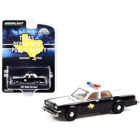 1981 Dodge Diplomat White and Black Highway Patrol "Texas Department of Public Safety" 1/64 Diecast Model Car by Greenlight-Greenlight-ModelCars.com