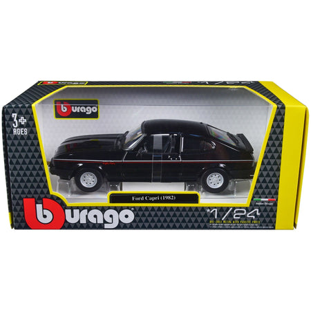 1982 Ford Capri Black with Stripes 1/24 Diecast Model Car by Bburago-Bburago-ModelCars.com