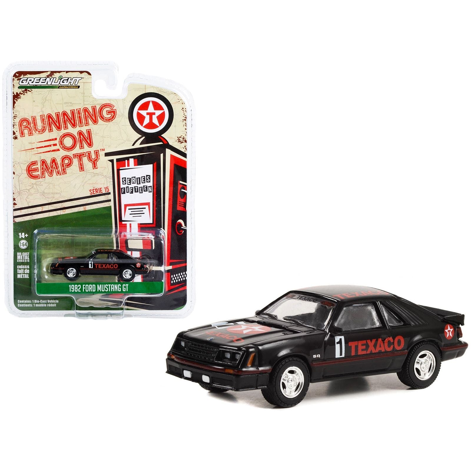 1982 Ford Mustang GT 1 Black "Texaco" "Running on Empty" Series 15 1/64 Diecast Model Car by Greenlight - Greenlight - ModelCars.com