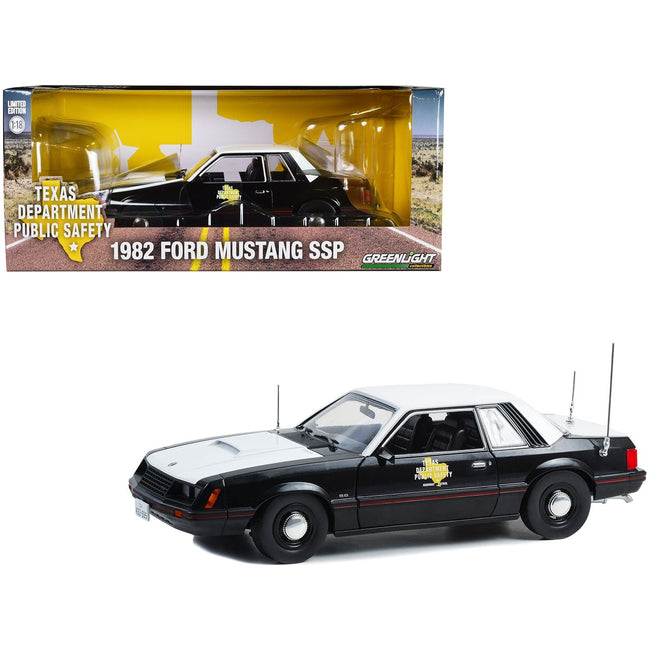 1982 Ford Mustang SSP Black and White "Texas Department of Public Safety" 1/18 Diecast Model Car by Greenlight - Greenlight - ModelCars.com