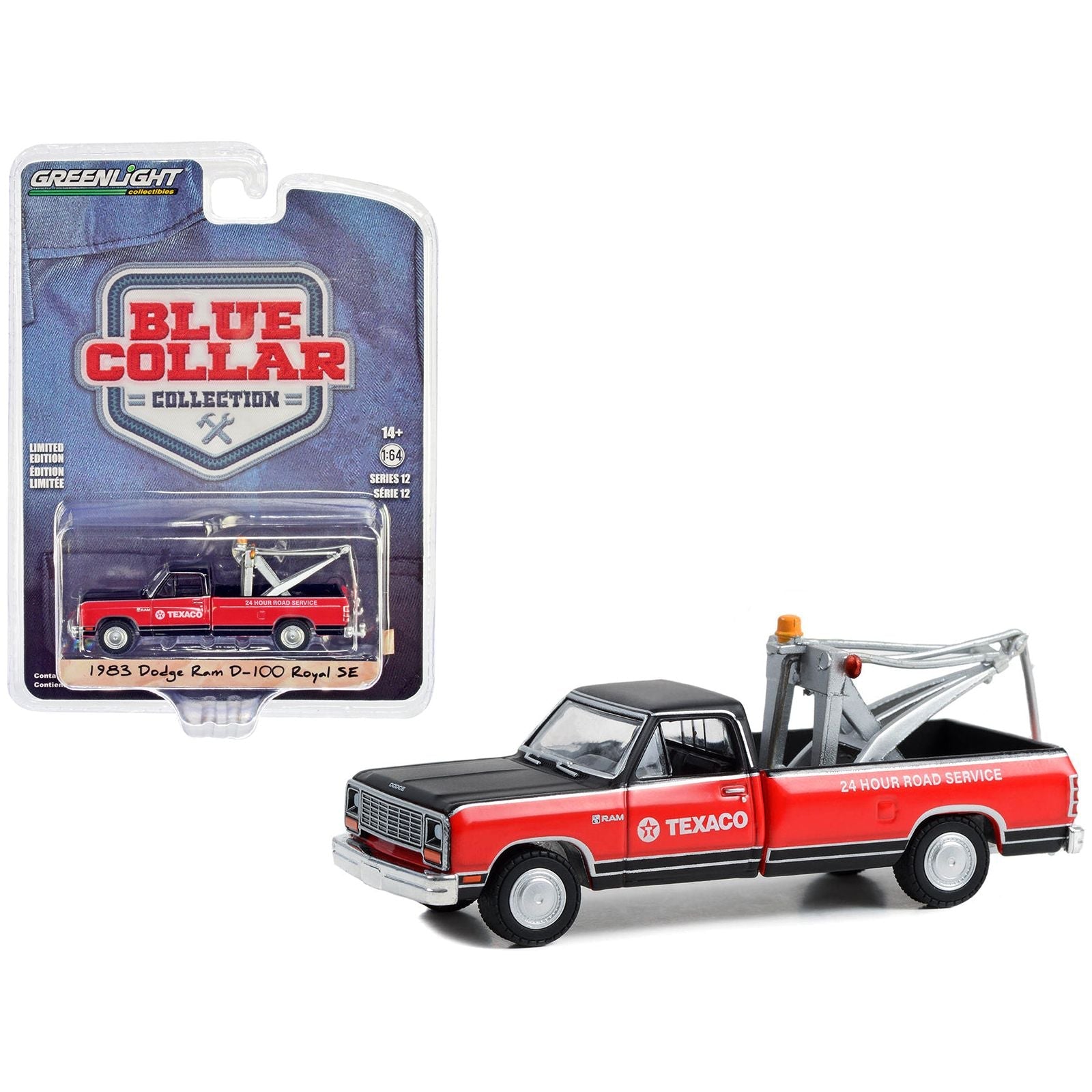 1983 Dodge Ram D - 100 Royal SE Tow Truck Black and Red "Texaco - 24 Hour Service" "Blue Collar Collection" Series 12 1/64 Diecast Model Car by Greenlight - Greenlight - ModelCars.com