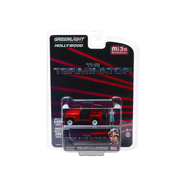 1983 Jeep CJ - 7 Renegade Red with Sarah Connor Figure "The Terminator" (1984) Movie Limited Edition to 4600 pieces Worldwide 1/64 Diecast Model Car by Greenlight - Greenlight - ModelCars.com