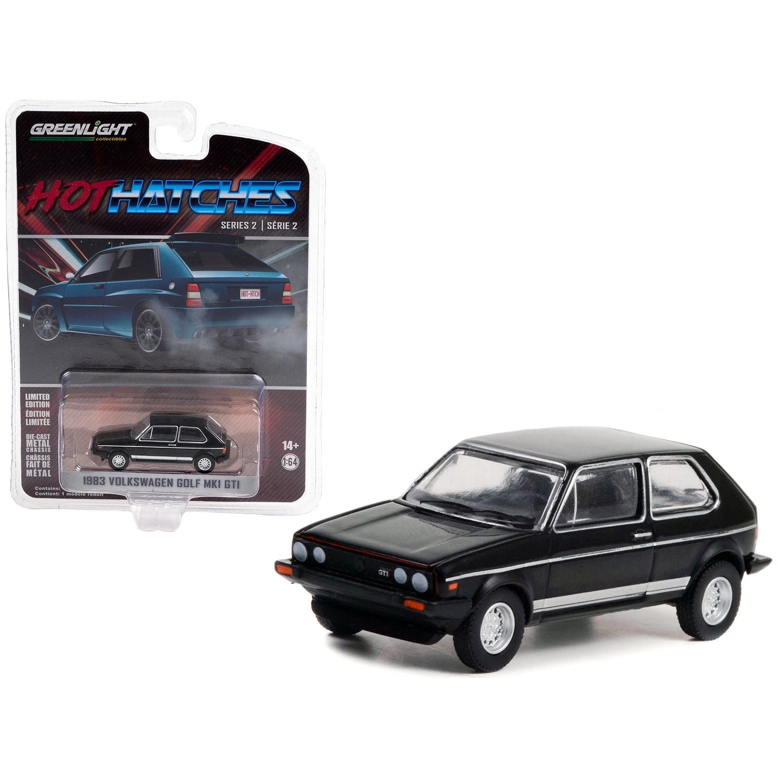 1983 Volkswagen Golf Mk1 GTI Black with Silver Stripes "Hot Hatches" Series 2 1/64 Diecast Model Car by Greenlight - Greenlight - ModelCars.com