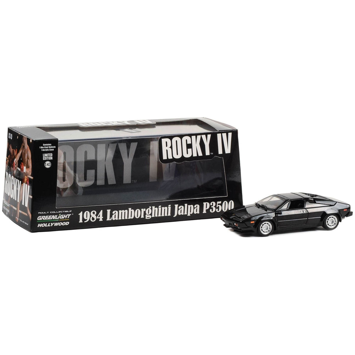 1984 Lamborghini Jalpa P3500 Black "Rocky IV" (1985) Movie "Hollywood" Series 1/43 Diecast Model Car by Greenlight - Greenlight - ModelCars.com