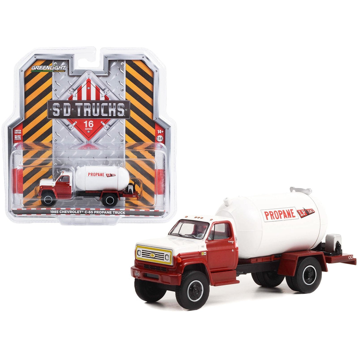 1985 Chevrolet C-65 Propane Truck Red and White "LP Gas" "S.D. Trucks" Series 16 1/64 Diecast Model Car by Greenlight-Greenlight-ModelCars.com
