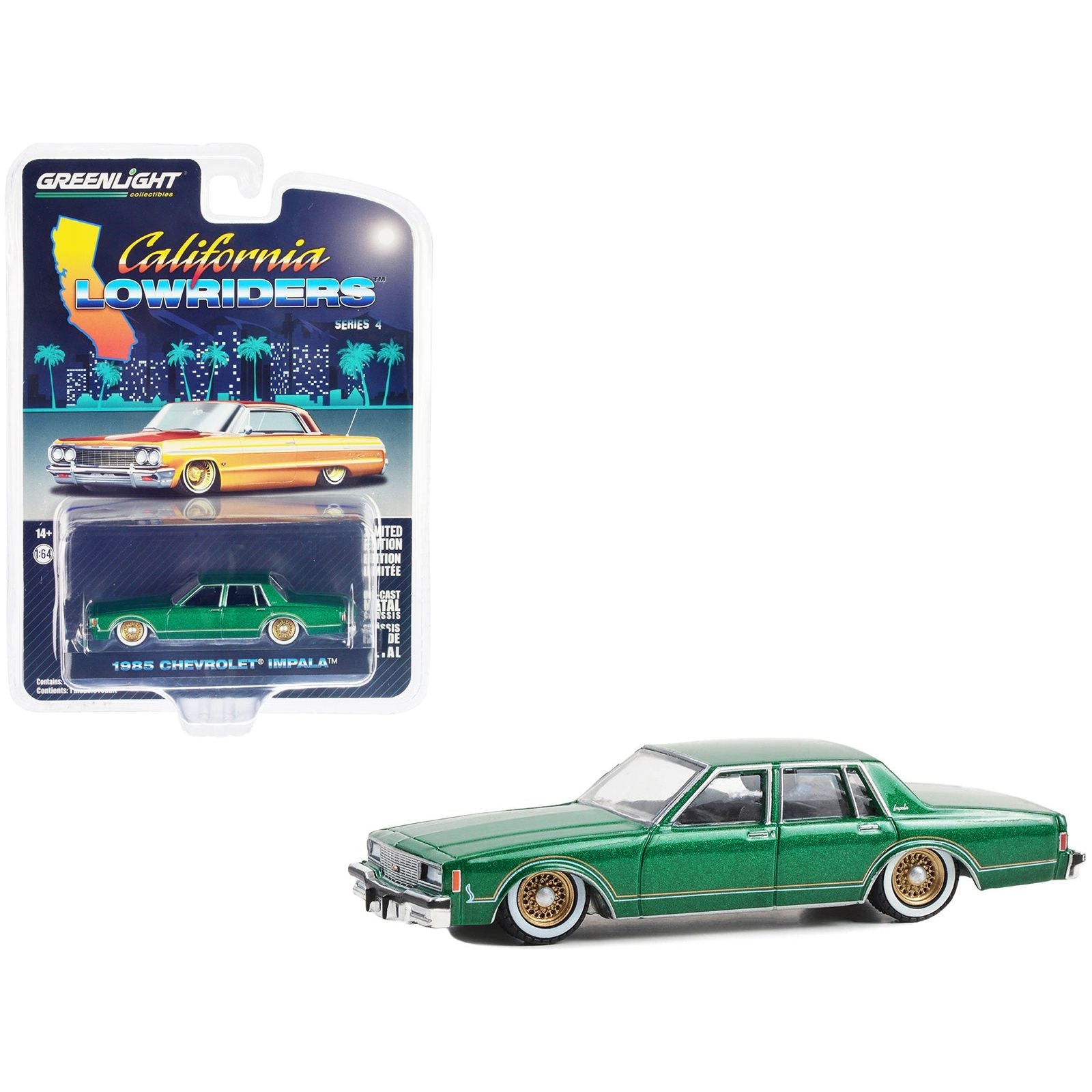 1985 Chevrolet Impala Lowrider Bright Green Metallic "California Lowriders" Series 4 1/64 Diecast Model Car by Greenlight - Greenlight - ModelCars.com