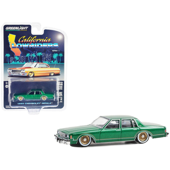 1985 Chevrolet Impala Lowrider Bright Green Metallic "California Lowriders" Series 4 1/64 Diecast Model Car by Greenlight - Greenlight - ModelCars.com
