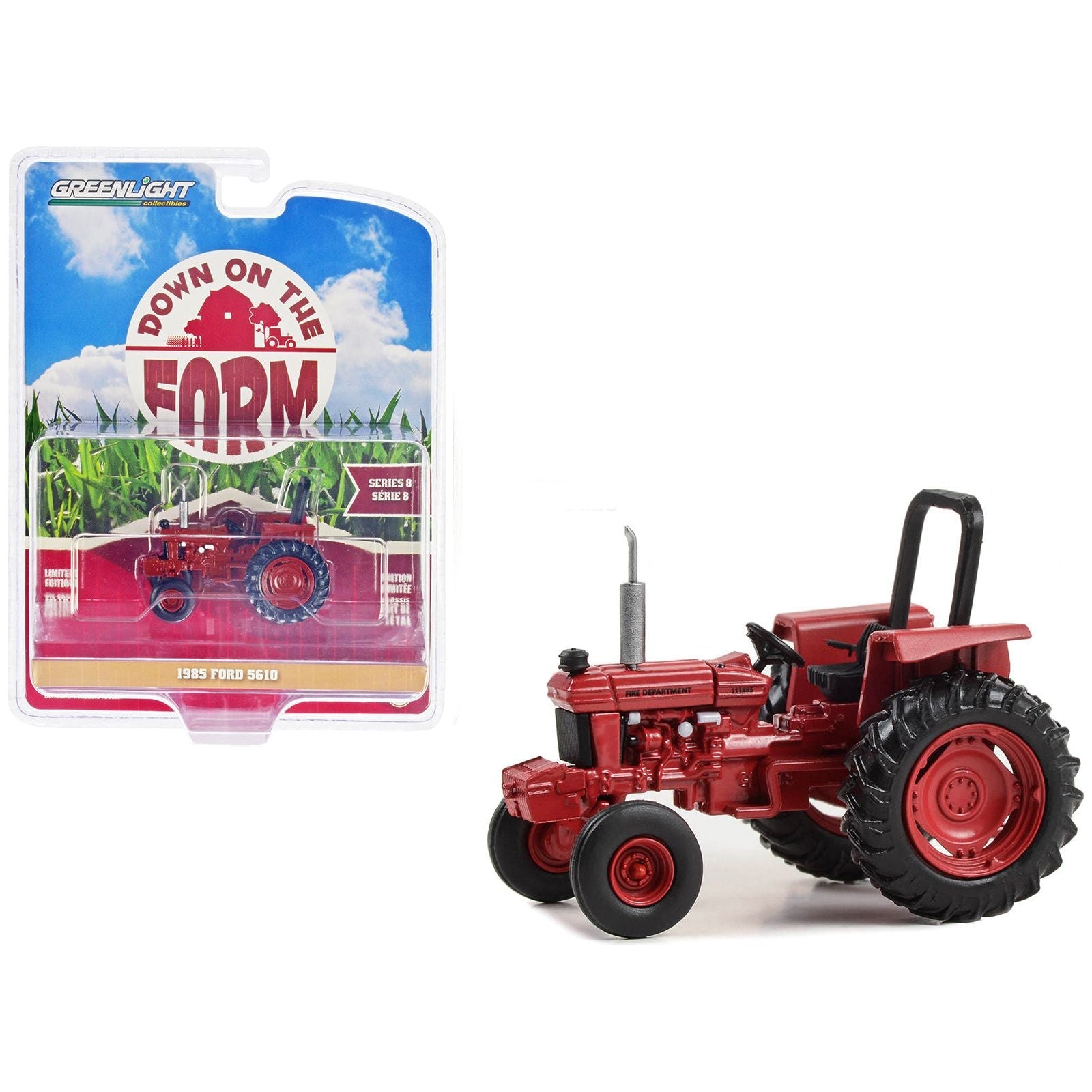 1985 Ford 5610 Tractor Red "Memphis Tennessee Fire Department" "Down on the Farm" Series 1/64 Diecast Model by Greenlight - Greenlight - ModelCars.com