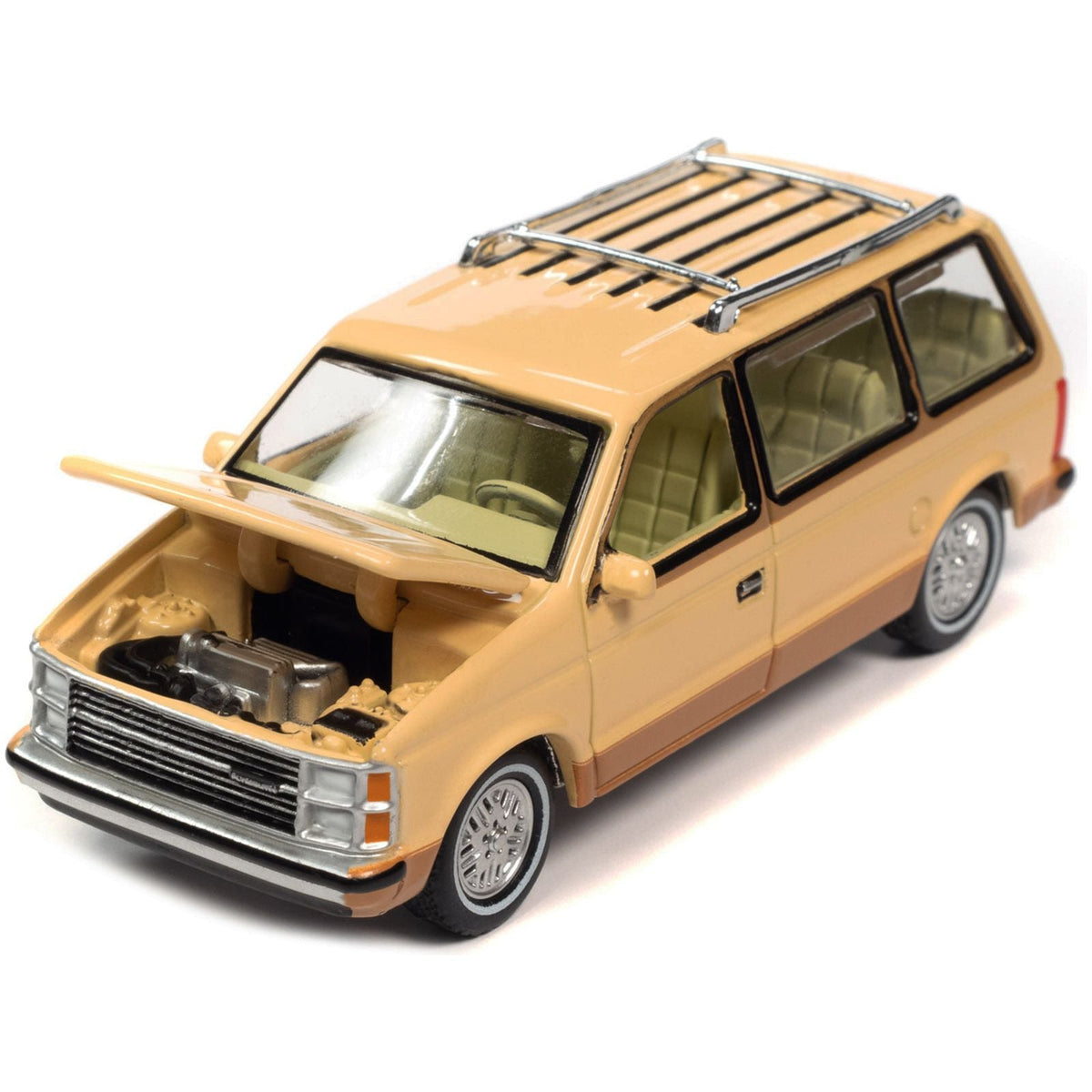 1985 Plymouth Voyager Minivan Cream with Roofrack "Mighty Minivans" Limited Edition 1/64 Diecast Model Car by Auto World - Autoworld - ModelCars.com