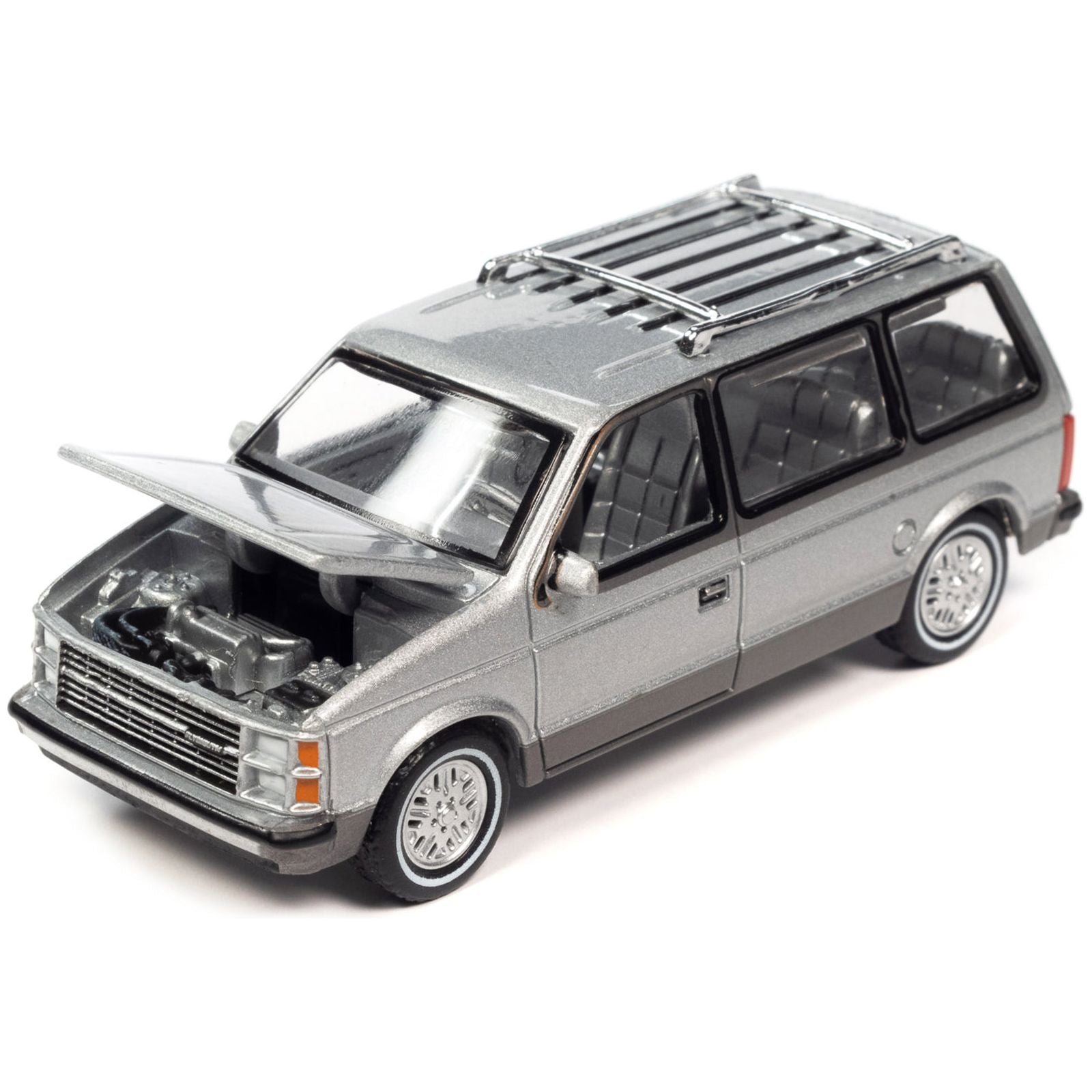1985 Plymouth Voyager Minivan Radiant Silver Metallic with Roofrack "Mighty Minivans" Limited Edition 1/64 Diecast Model Car by Auto World - Autoworld - ModelCars.com