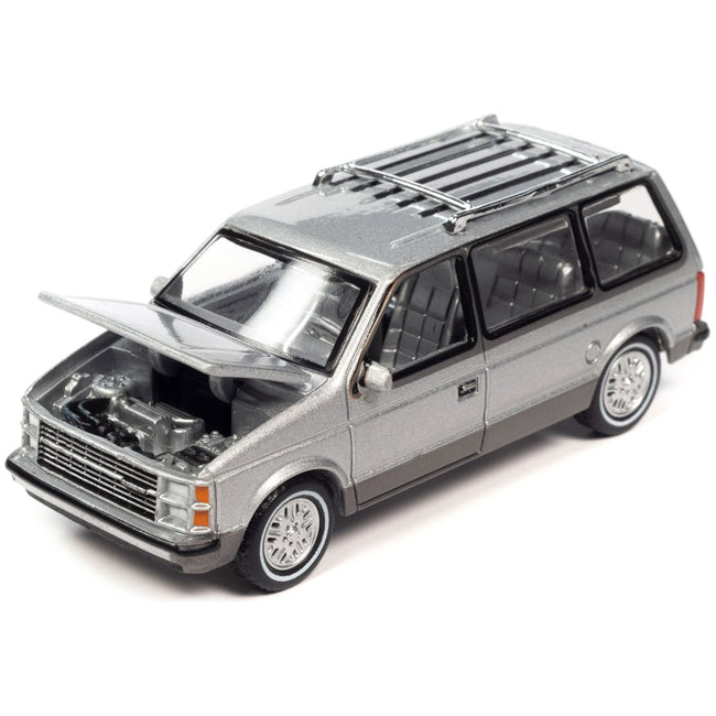 1985 Plymouth Voyager Minivan Radiant Silver Metallic with Roofrack "Mighty Minivans" Limited Edition 1/64 Diecast Model Car by Auto World - Autoworld - ModelCars.com