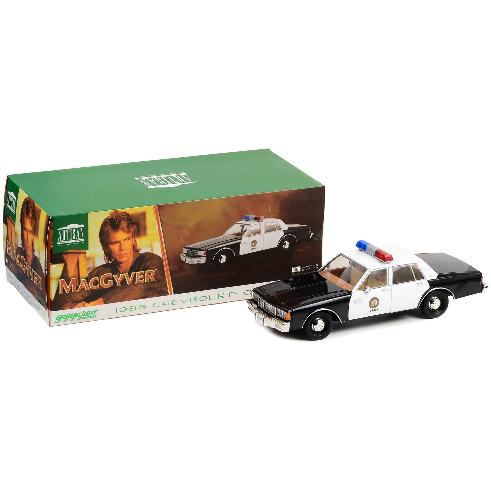 1986 Chevrolet Caprice Black and White LAPD (Los Angeles Police Department) "MacGyver" (1985 - 1992) TV Series "Artisan Collection" 1/18 Diecast Model Car by Greenlight - Greenlight - ModelCars.com