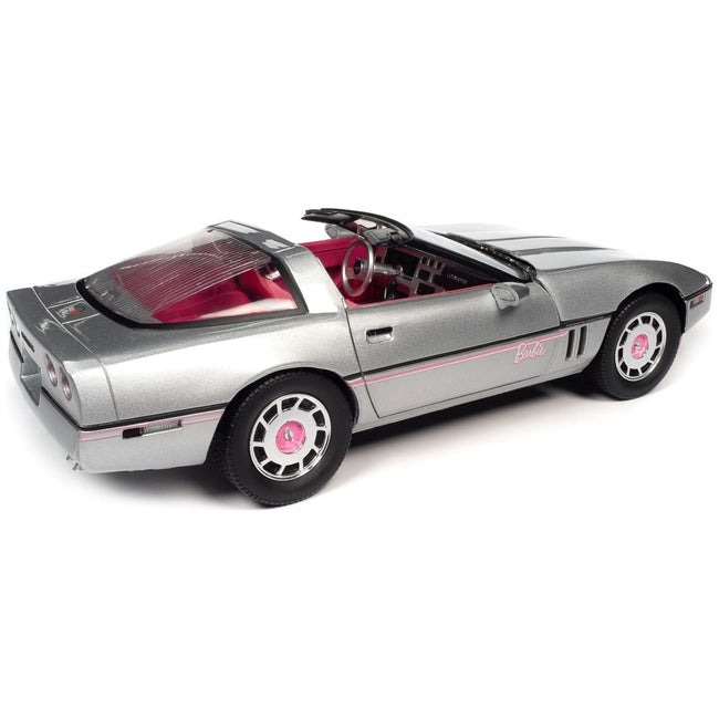 1986 Chevrolet Corvette Convertible Silver Metallic with Pink Interior "Barbie" "Silver Screen Machines" 1/18 Diecast Model Car by Auto World-Autoworld-ModelCars.com